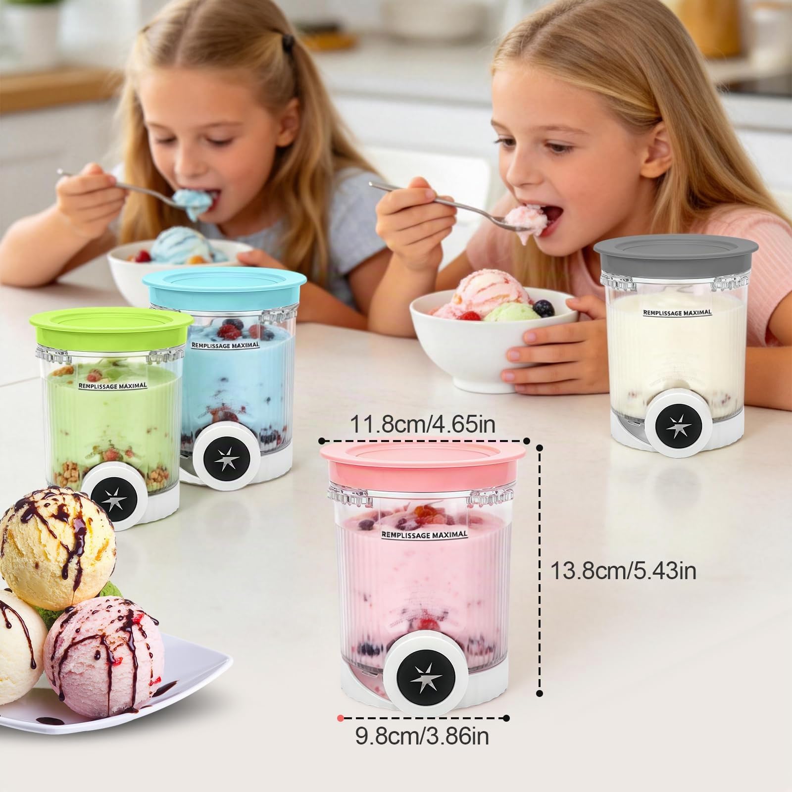 Pour 4 pièces Ninja Swirl Creami 480 ml - pour sorbetières Ninja Creami séries NC701 et NC700 - Sans BPA lavable au lave-vaisselle