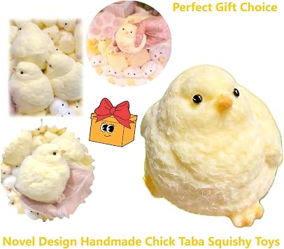 1 Pcs Handmade Chick Taba Squishies Toys, Cute Soft Fidget Toys Stress Relief Squeeze Toys, Chick Toy Party Bags Fillers for Boys Girls Birthday Party Easter Gifts (Chicken)