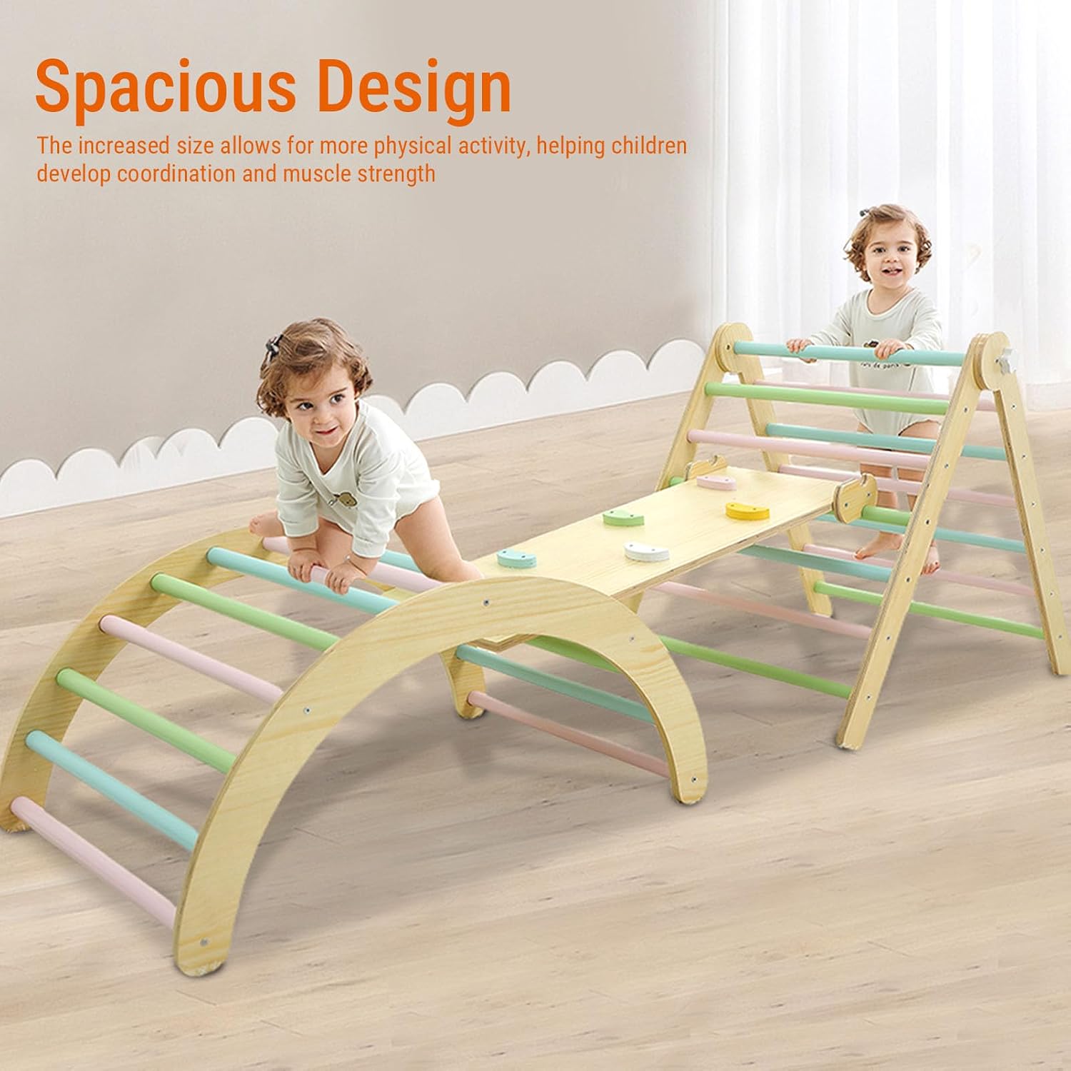 Toddler Climbing Toy Wooden Arch Ramp Ladder Climbing Toy Set Indoor Playground for Toddlers 1-3 Years Old
