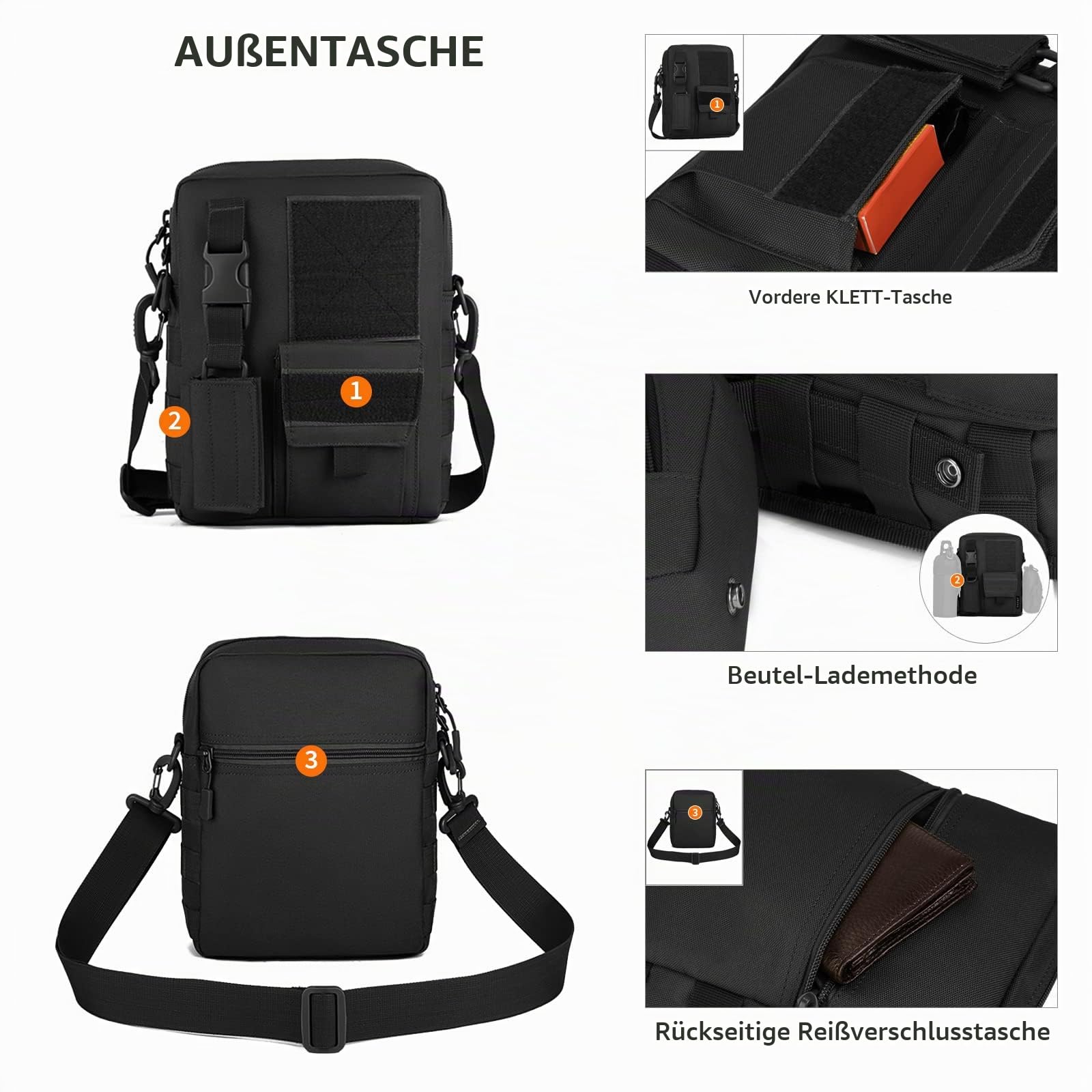 HUNTVP Militär Umhängetasche Schultertasche Crossbody Bag Messenger Bag | Querformat, Wasserabweisend, Tragetasche, für Herren Damen Arbeit Outdoor Sport Reise Camping