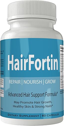 Hairfortin Advanced Vitaminas y minerales para el crecimiento del cabello, fórmula extra fuerte para cabello, piel y uñas con biotina, sin gluten,