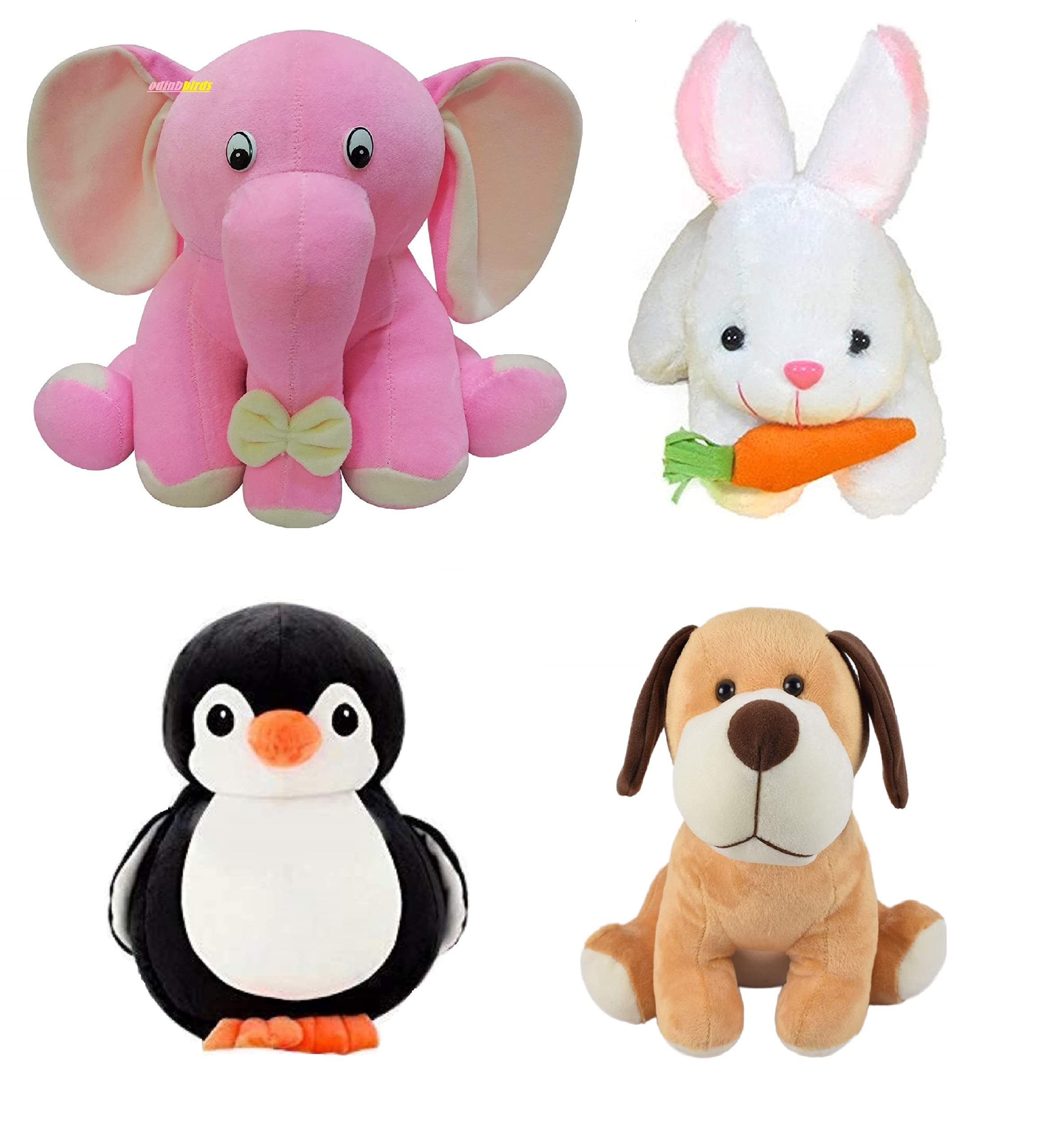 Combo of 4 Animals Soft Toy Kids (Baby) for Playing Soft Toy Elephant Penguin Rabbit & Dog.All Best Stuff Toys for Kids (Enjoy) Playing Birthday Gift (30cm)