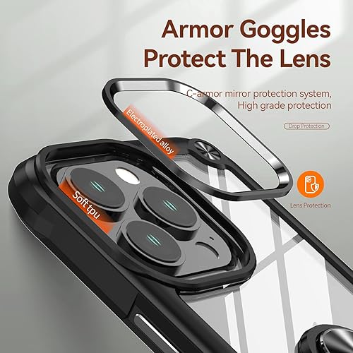 Miniatura 5 de Funda para iPhone 13 Pro, placa trasera acrílica+TPU+diseño de agujero de cuerda, funda protectora para prevención de caídas, con anillo giratorio