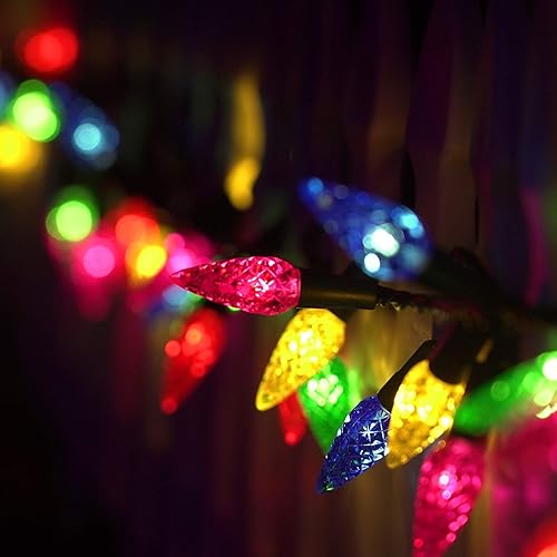 Miniatura 9 de Twinkle Star Cadena de luces de Navidad C6, 100 luces LED de 33 pies con adaptador de seguridad de 29 V, 8 modos de iluminación para patio, árbol de