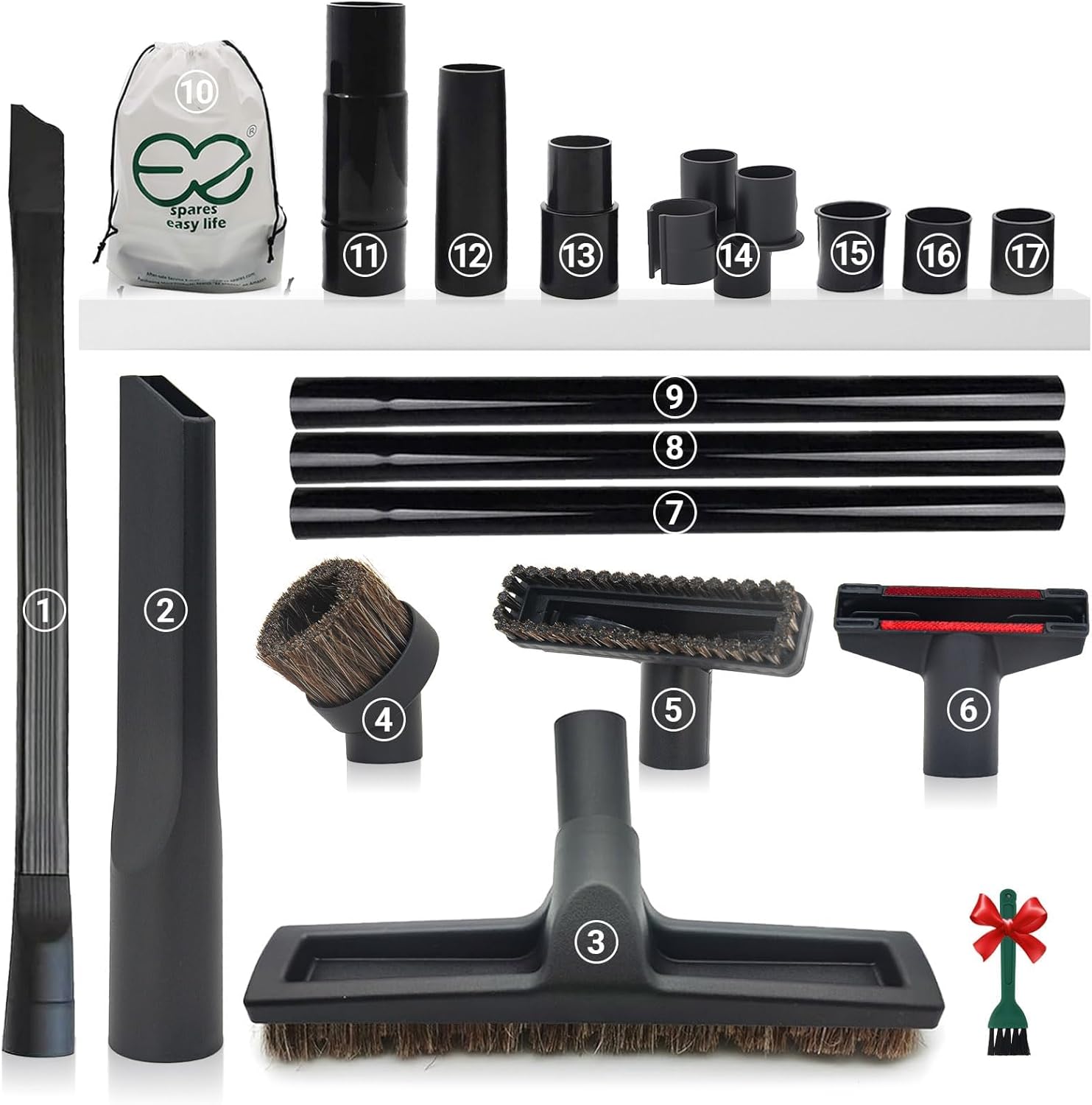 EZ SPARES Universal Vacuum Attachment Brush,Shop Vac Accessories,All in Kit Brush Tool Kit,Hose Adapter Shop Vacuum Cleaner Attachment,for Most Brand(17 Pack)