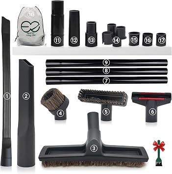 EZ SPARES Universal Vacuum Attachment Brush,Shop Vac Accessories,All in Kit Brush Tool Kit,Hose Adapter Shop Vacuum Cleaner Attachment,for Most Brand17 Pack