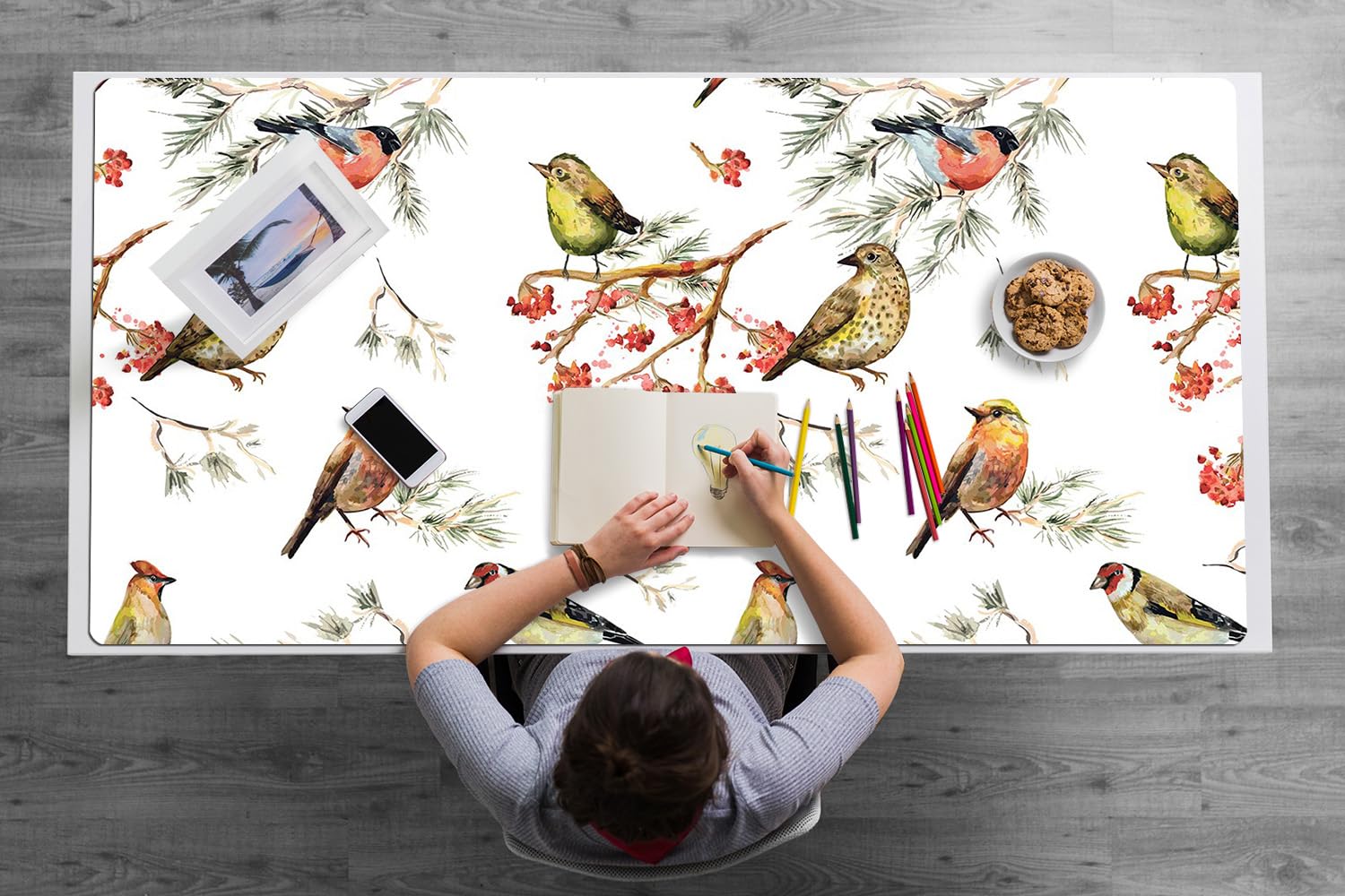 Sottomano da Scrivania 120x60 cm Facile da Pulire Antiscivolo Superficie Protettiva Protezione e Decorazione in Vinile PVC per Ufficio e Casa Impermeabile - Uccelli su un ramo