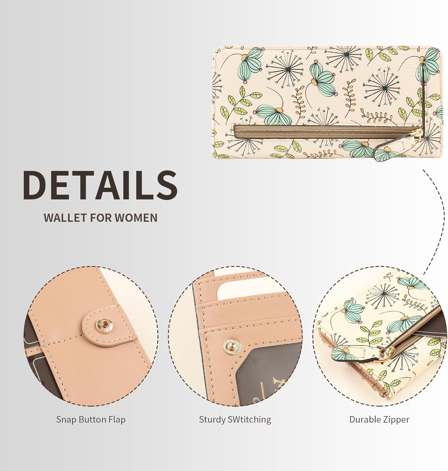 Rfid Slim Wallet for Womens Thin Card Holder Travel Wallet Bifold Clutch Long Ladies Billfold Cactus - Image 5