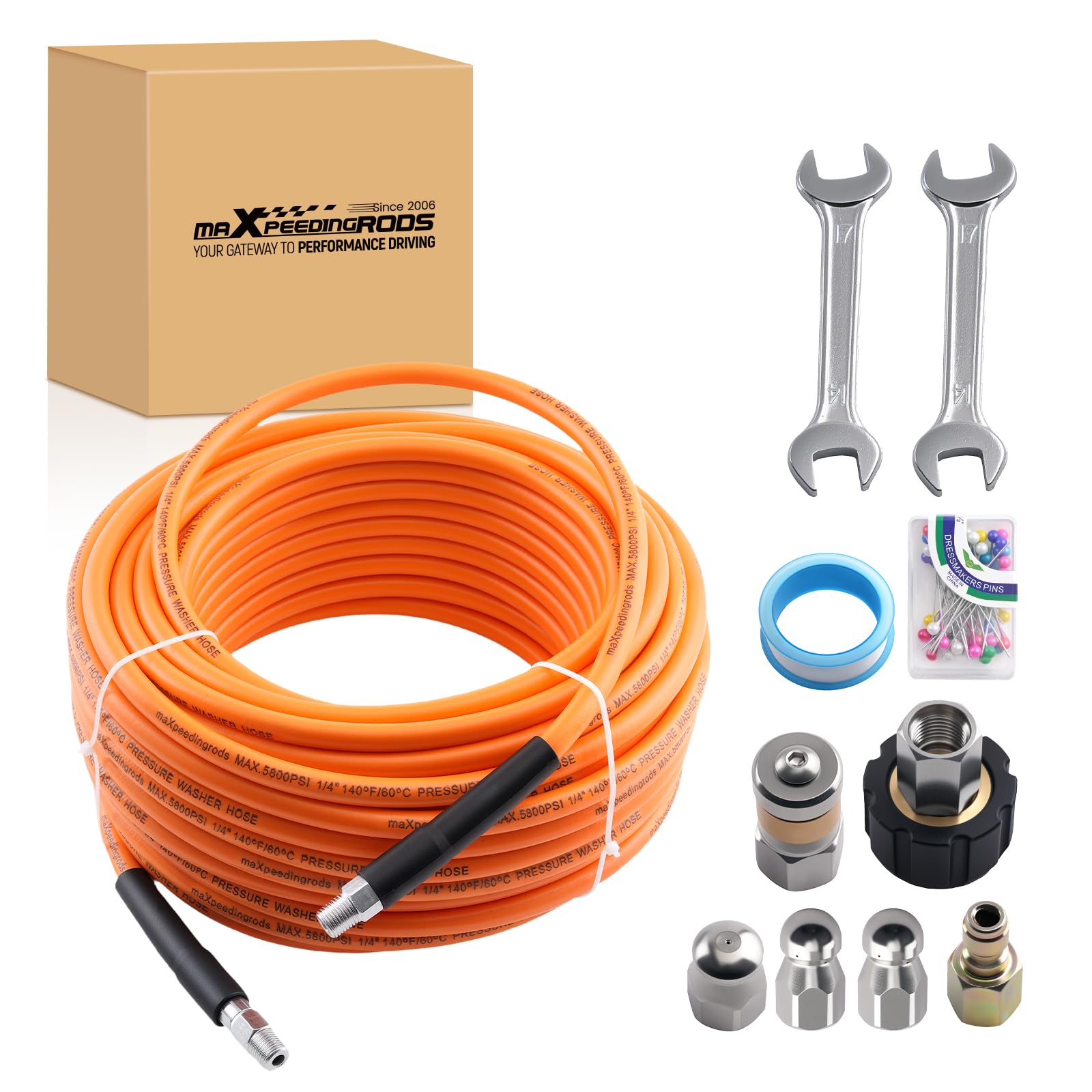 maXpeedingrods Set di tubi per la pulizia dei tubi, 100FT (30 m), universale, per la pulizia dei tubi ad alta pressione, adattatore angolare NPT da 1/4", per scarico, WC, fogne, lavaggio auto (5800