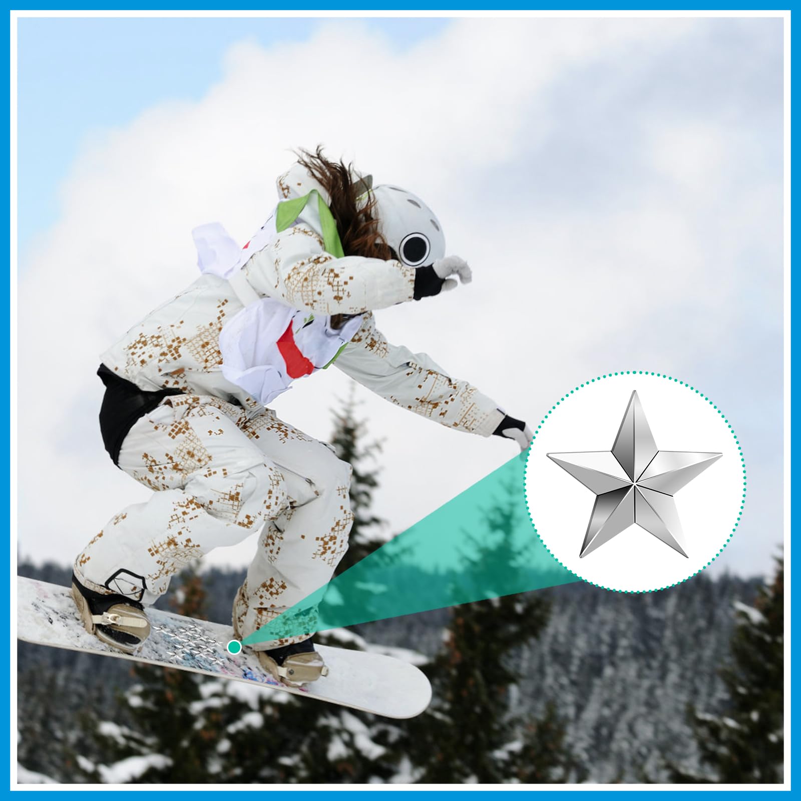 Draupnir 18 Pièces Stomp Pad Snowboard, Pentagram Stomp Pad Auto-Adhésif, Pad Antidérapant Snowboard Argentés pour Ski d'hiver Offrir Une Adhérence Supplémentaire pour Homme Femme