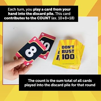 Continuum Games Don't Bust 100 Family Board Game for 3-6 Players | 3-6 Players, Includes 90 Cards, 24 Action Cards, and 18 Life Chips