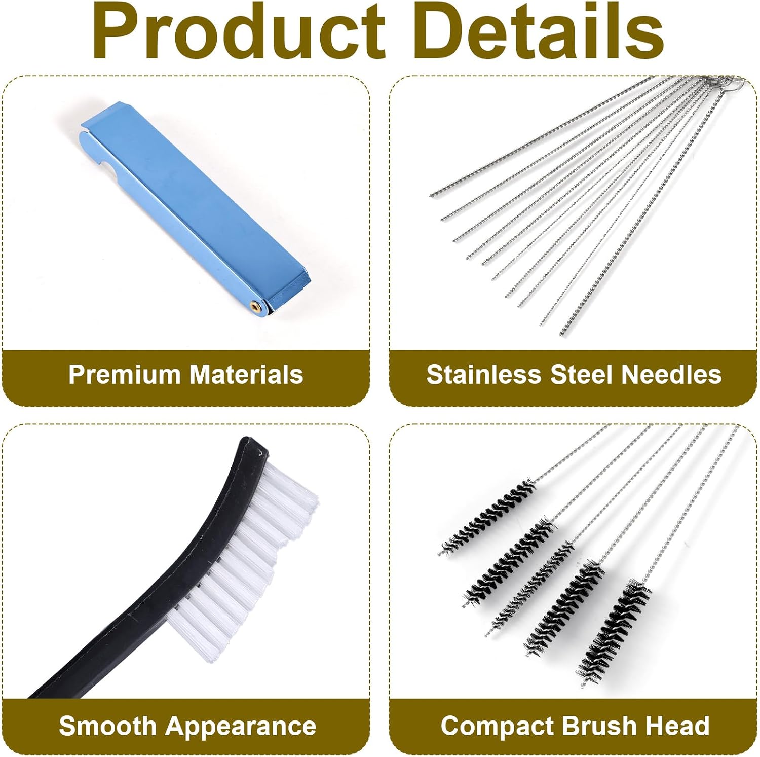 Penitue Carburetor Cleaning Kit, 3 Double Head Brushes 32 Needles 10 Nylon Brushes 4 Hooks 1 Scraper 1 Wrench Small Engine Spray Jet Cleaner for Motorcycle Airbrush Throttle Body Torch Tip Carb Tools