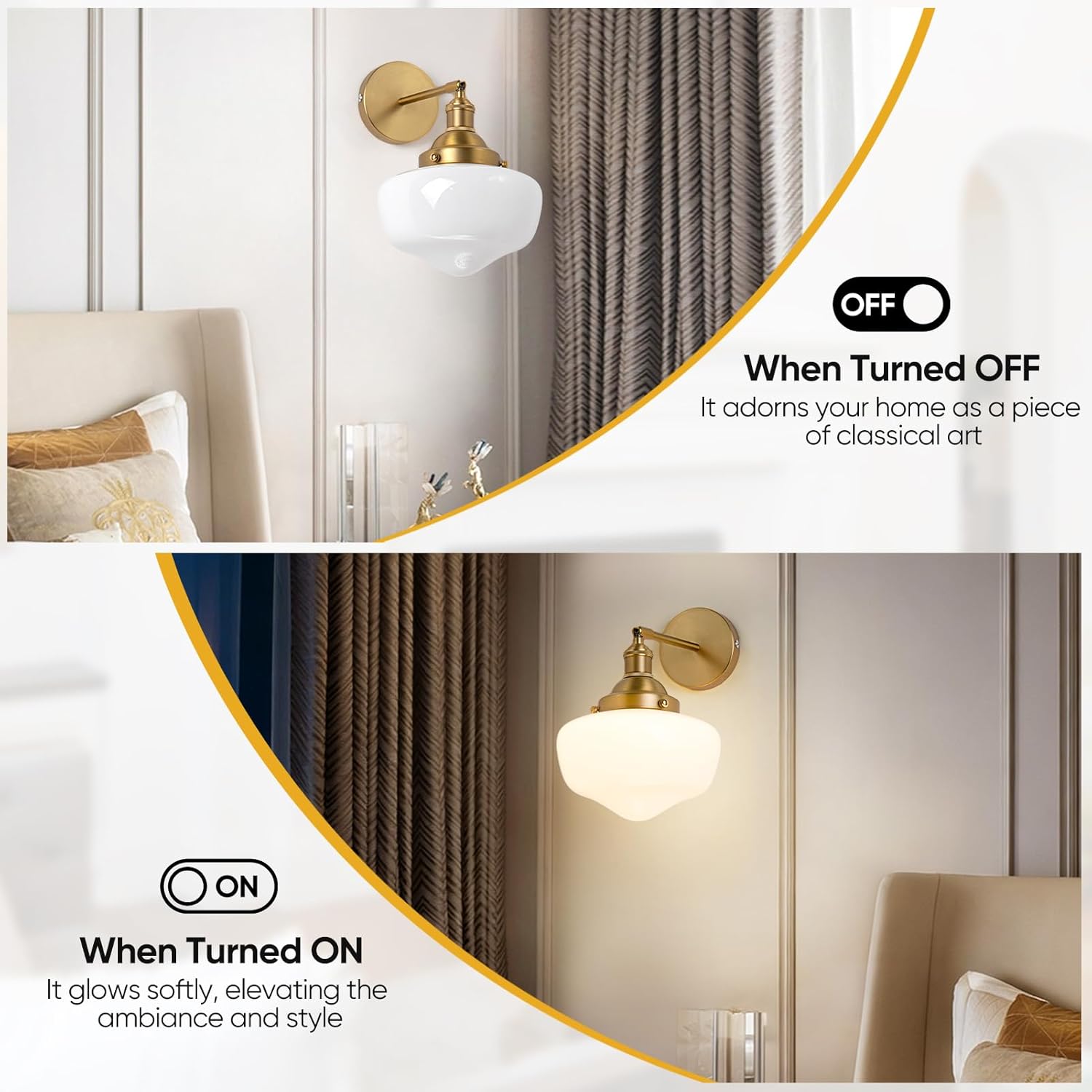 Vintage Wall Sconce, Bathroom Vanity Light with Milky White Glass Shade and Matte Brass Finish Bathroom Light Fixture, Wall Lamps for Living Room