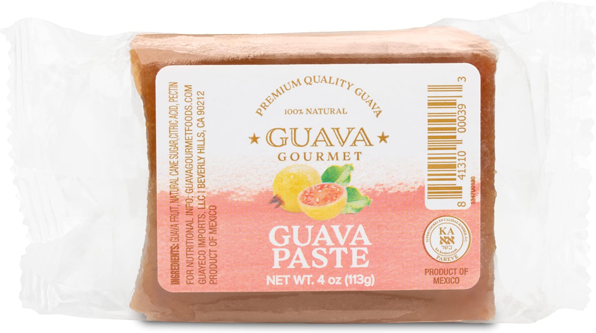 Guava Gourmet Guava Paste (4 oz. bar – 4 pack), Fresh Guava Fruit Preserves, All- Natural, Non-GMO, Vegan, Gluten and Cholesterol-Free, Artisan Craft Paste, No Fillers or Preservatives