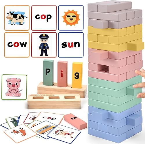 Juegos de ortografía de lectura de vocales cortas de madera, CVC, tarjetas didácticas, actividades de aprendizaje preescolar y juego de apilamiento disponible en Yaxa Venezuela