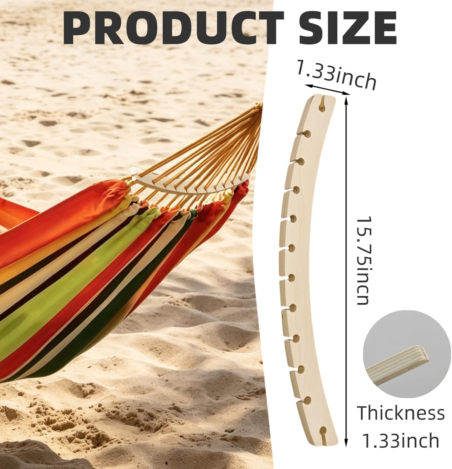 2 Pack Wooden Hammock Spreader Bars, 15.8 Inch 12 Holes Detachable Replacement Hammock Accessories for Patio Backyard Camping Porch image 2