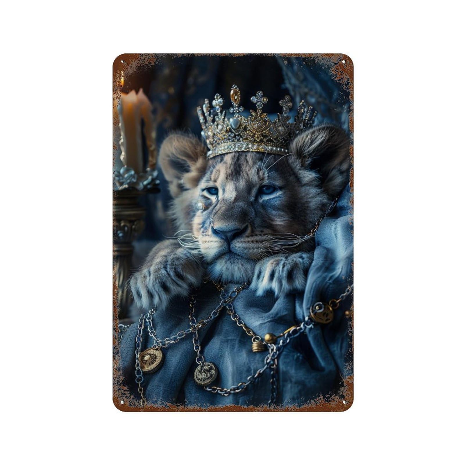 Royal Lion Cub Portrait Retro Metal Sign 11.8"x7.9", Farmhouse Wall Decor for Garage, Pub Or Kitchen