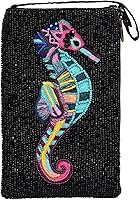 Bamboo Trading Colorful Seahorse Club Bag - Hand-Beaded Nautical Crossbody Phone Wristlet, Bold Embroidery Design