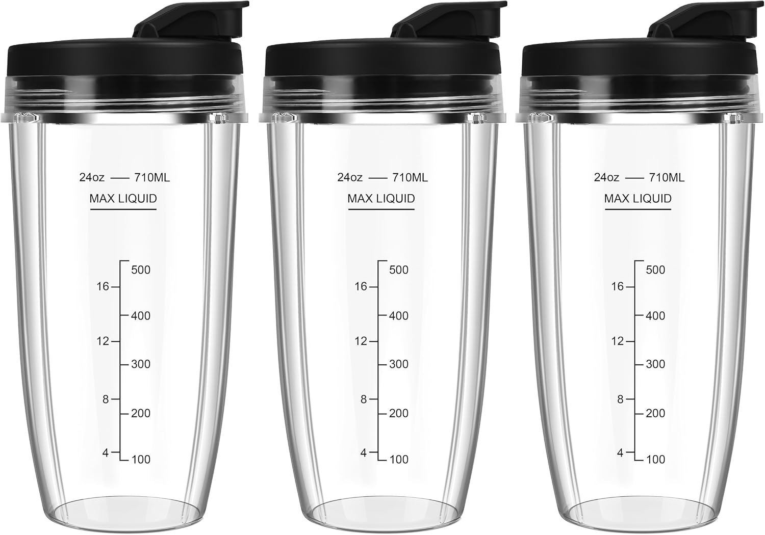 Blender Cups Alternative for Ninja, 24oz Ninja Blender Cups with To-Go Lids Suitable with Ninja BL450, BL456, BL480, BL2012, BL2013, BN401, BN751, BN801, SS101, SS151 (3 Pack)