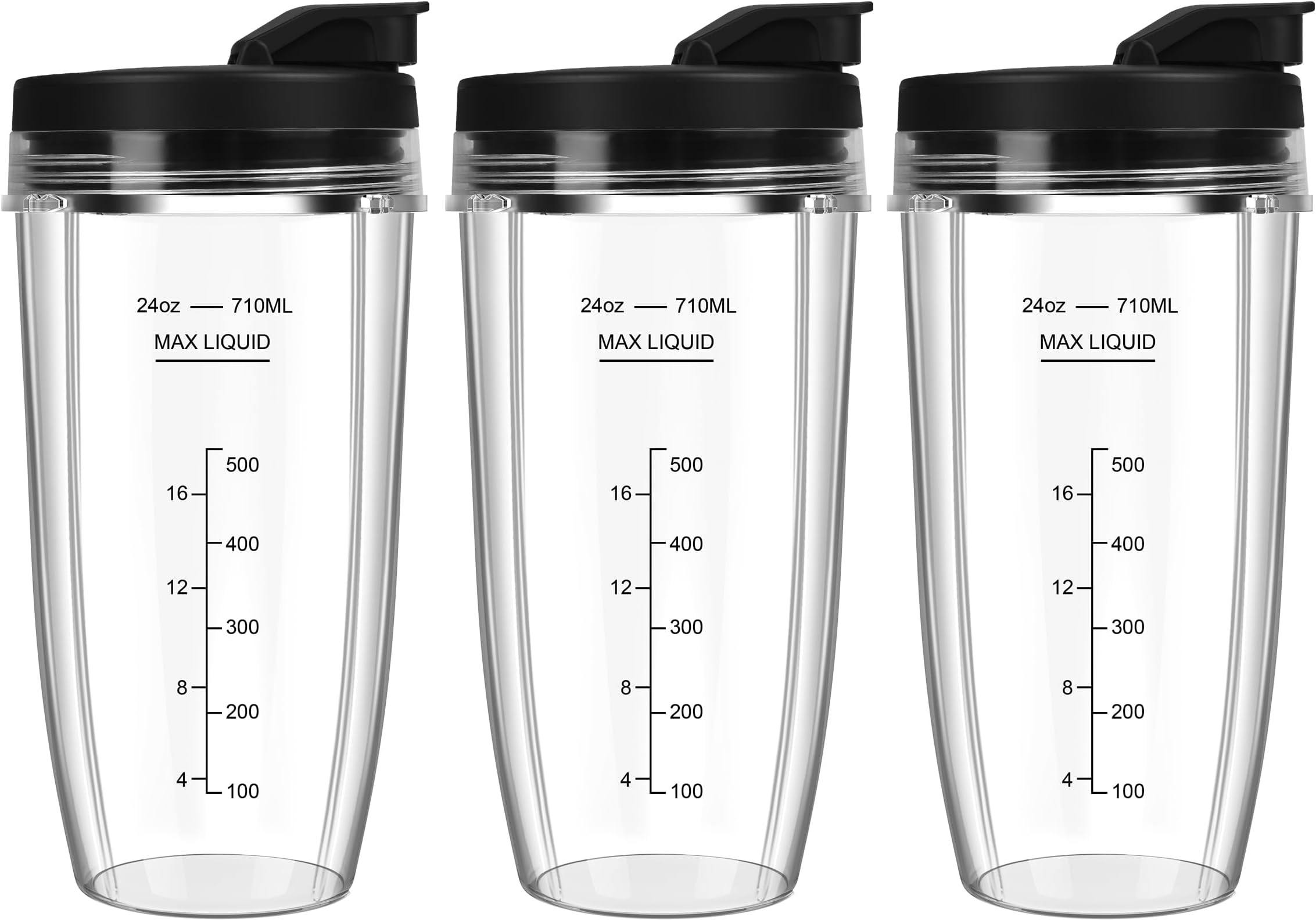 Blender Cups Replacement for Ninja, 24oz Ninja Blender Cups with To-Go Lids Compatible with Ninja BN401, BL450, BL456, BL480, BL2012, BL2013, BN751, BN801, SS101, SS151 (3 Pack)
