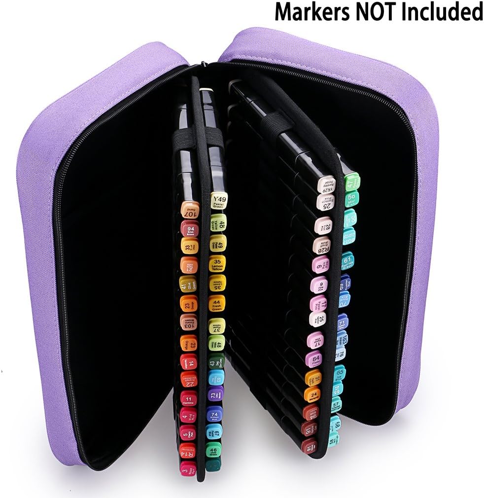 BTSKY Art Marker Carrying Case Lipstick Organizer-60 Slots Canvas Zippered Storage for Touch Spectrum Noir Paint Sharpie Markers, Empty Wallet Only (Purple)