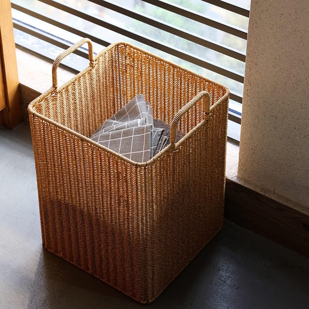 Dirty Clothes Basket Imitation Rattan Dirty Clothes Basket Hotel Bathroom Laundry Basket Dirty Clothes Storage Basket (33.5 * 33.5 * 42cm)