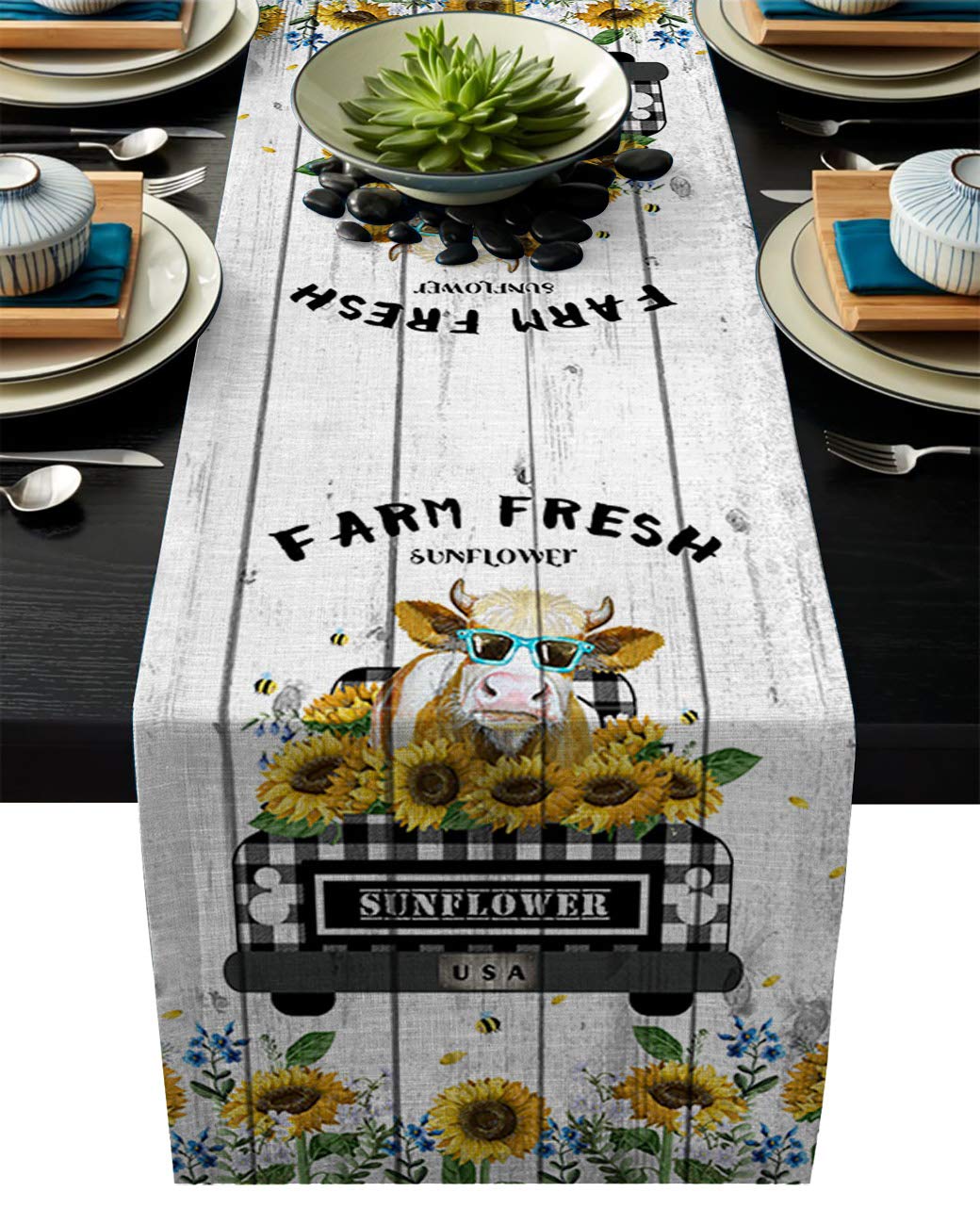 Cotton Linen Table Runner, Kitchen Table Runners for Family Dinner, Banquet, Parties and Celebrations, Farm Theme Buffalo ...
