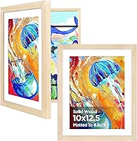 KINLINK 10x12.5 Kids Art Frames Set of 2 - Solid Wood Changeable Front-Opening Displays Hold 150 Pictures, Natural with/without Mat