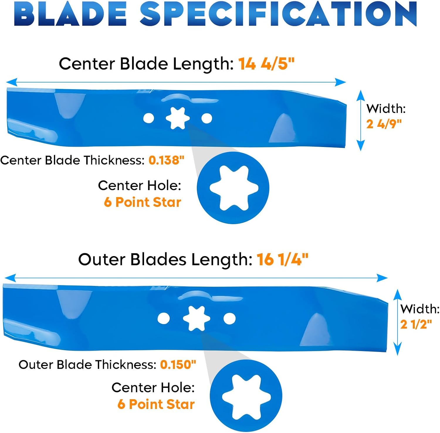 LT1045 46'' Mulching Blades for Cub Cadet Troy Bilt LT1046 LX460 LX465 LX466 LX468 GTX2446 LTX2146 54 inch Deck Riding Mower Lawn Tractor Replace 942-0611A 942-0612A 742-0611A 942-04124, 3 Pack, Blue