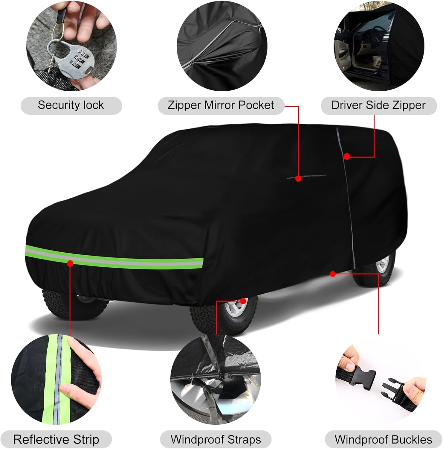 Waterproof Car Cover Replace for 1973-2006 Chevy Suburban/GMC Yukon XL/Cadillac Escalade ESV, 6 Layers All Weather Car Cover with Zipper Door for Snow Rain Dust Protection