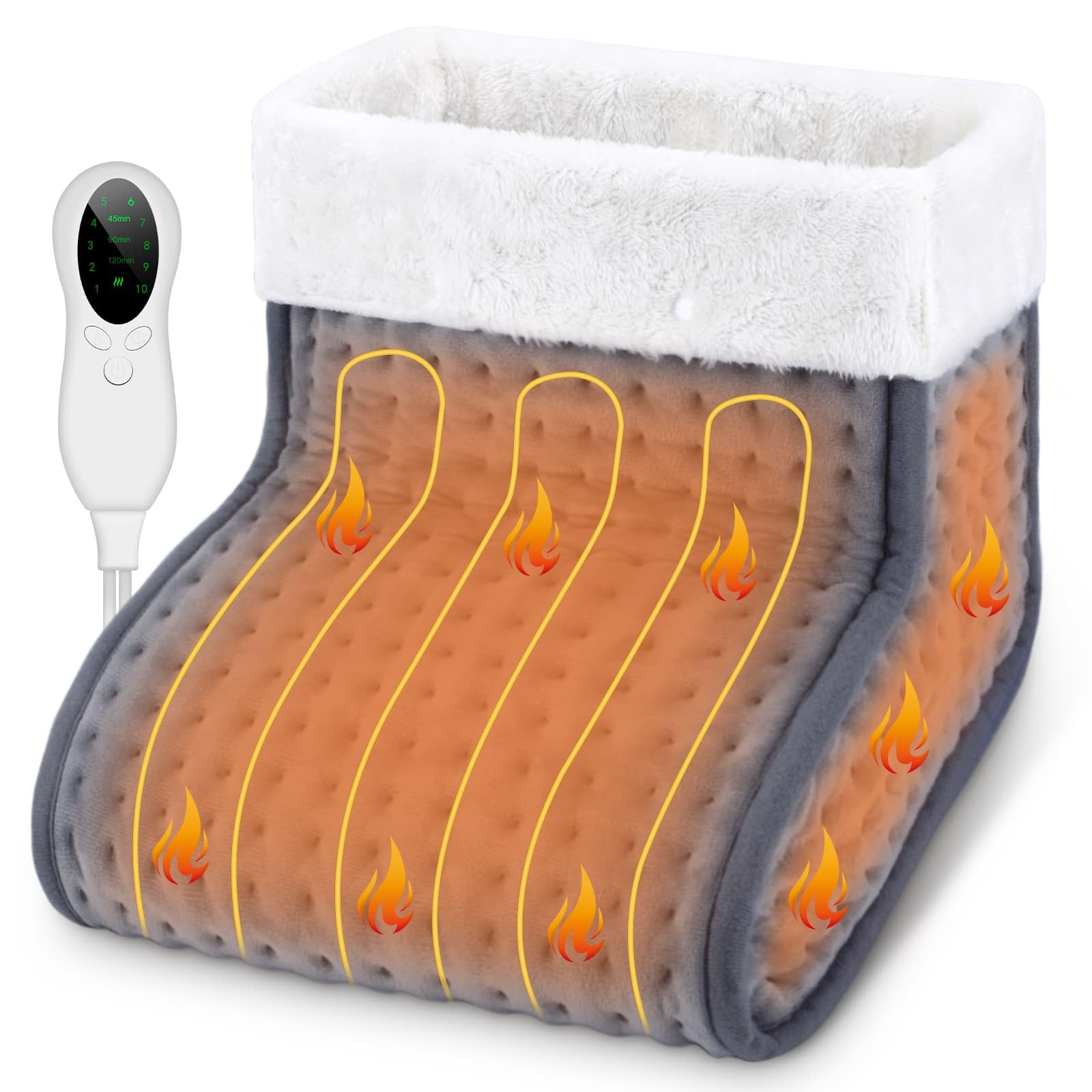 Biutee Chauffe-pieds électrique, chauffe pied 10 Niveaux de Température 30-60 ℃ et Minuterie 45/90/120 min, Doublure Intérieure Lavable 90 W, Jusqu'à la Pointure 44 Gris Foncé