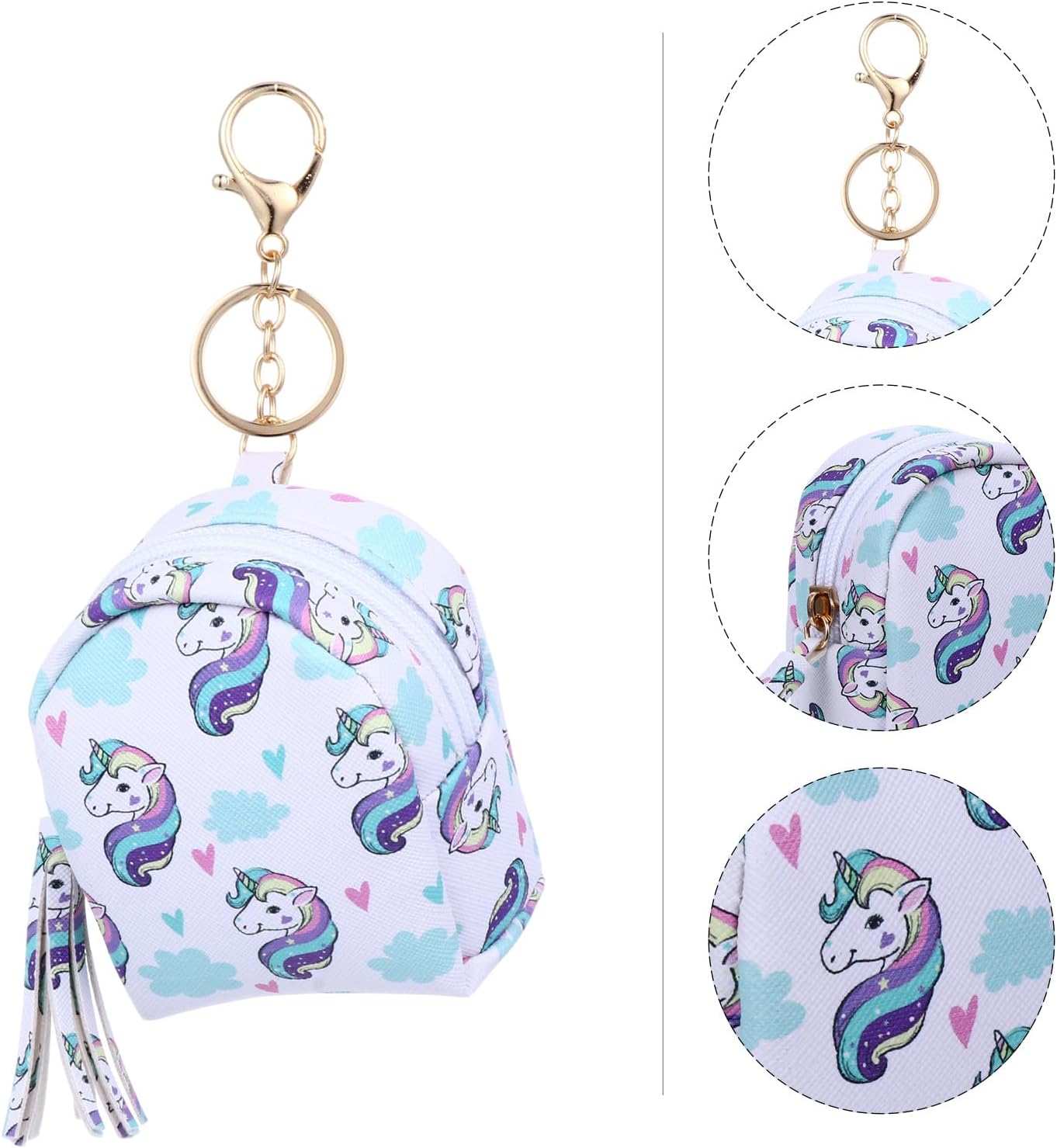 Adorable Unicorn Cartoon Coin Purse Mini Storage Bag for Zipper Earphone Cable Holder White Cloud Horse Design