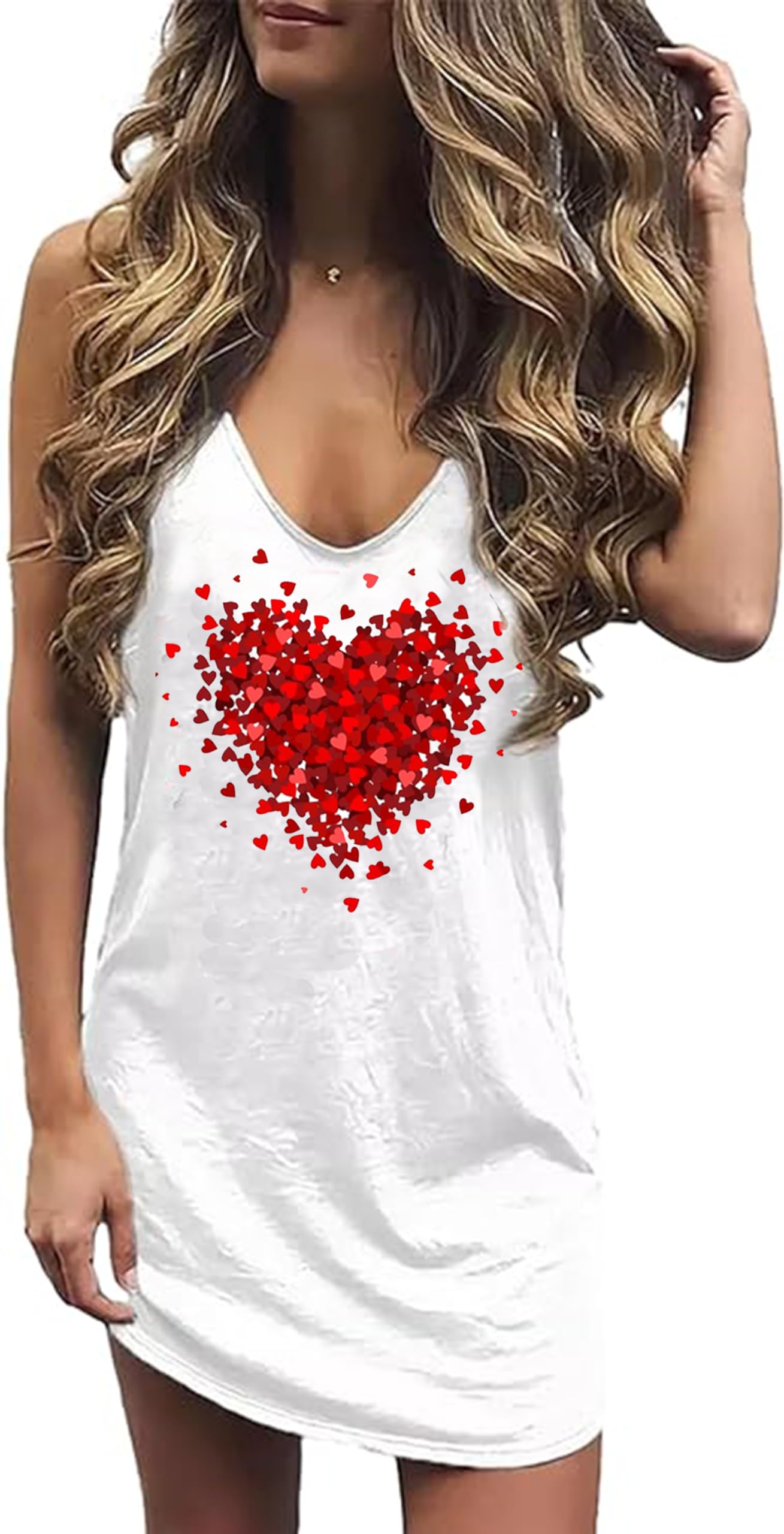 LANMERTREELive Simple Coconut Tree Sleeveless Mini Dress Summer Beach Mini Dress Women's Summer Casual Sexy V Neck Mini Tank Dress