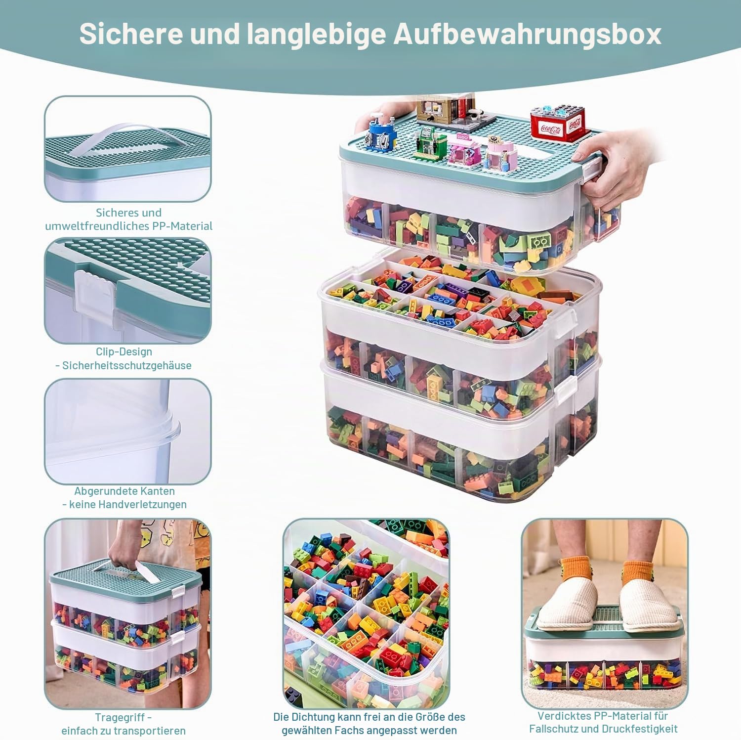 Aufbewahrungsbox Bausteine Aufbewahrungsbox mit Deckel,Kunststoff Sortierboxen Spielzeug Transparent für Kinder Spielzeugkiste (Box Only)