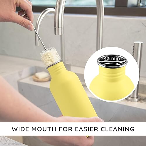 Miniatura 4 de Bambaw Botella de agua de acero inoxidable de 32 onzas, haz amarillo sin aislamiento con asa, apta para lavavajillas