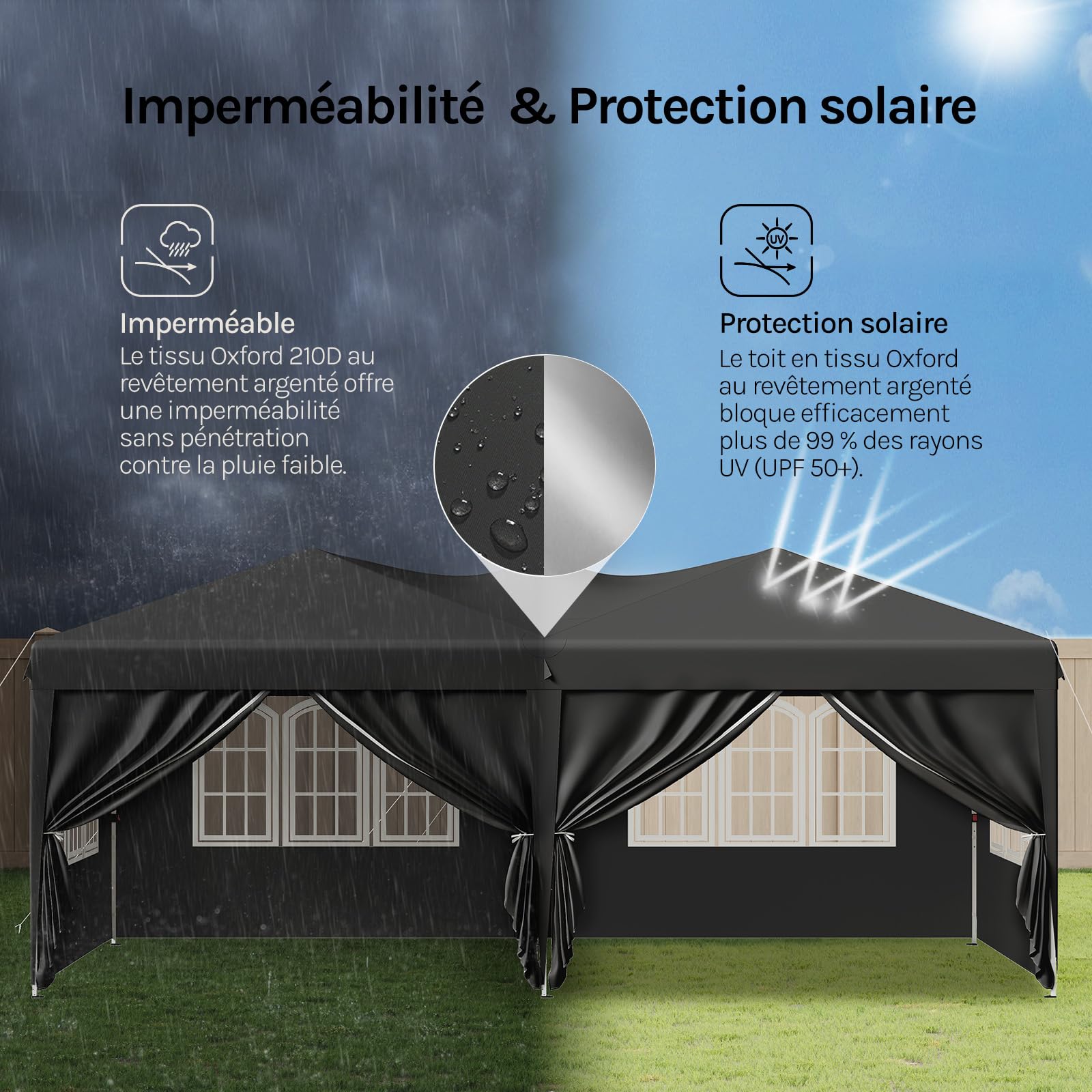 WOLTU Pavillon de Jardin 3x6m Pop up Barnum Pliant avec 6 parois Gris