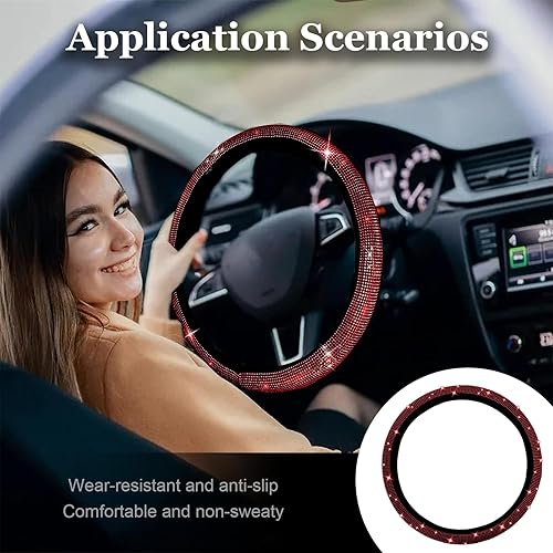 Miniatura 5 de Funda brillante para volante, protector de volante de diamantes de cristal para mujeres y niñas, accesorios de decoración de diamantes de imitación