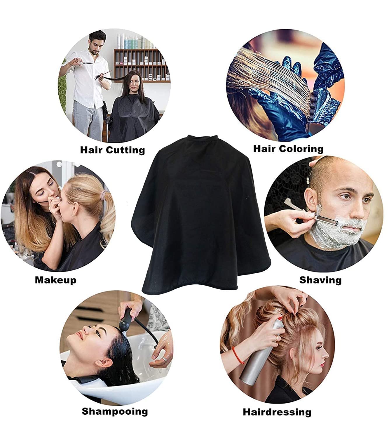 Capas, láminas y envolturas de color de cabello, maquillaje, corte de pelo, peluquería, champú, capa de peluquería para hombres, mujeres, clientes (1 unidad, negro) 2