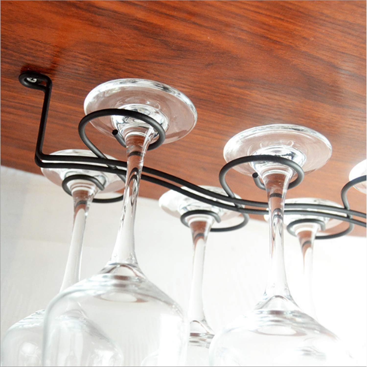Buytra 2 Pack Under Cabinet Wine Glass Rack Stemware Holder for Home Bar, Holds up to 6 Glasses
