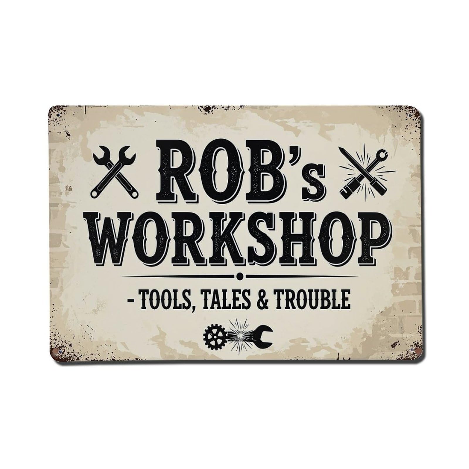 Nestemfo Vintage Rob S Workshop Tools Tales Trouble Tin Sign Metal Sign, Living Room,Bar, Home, Bedroom Wall Decor,Retro Metal Poster 8X12 Inches