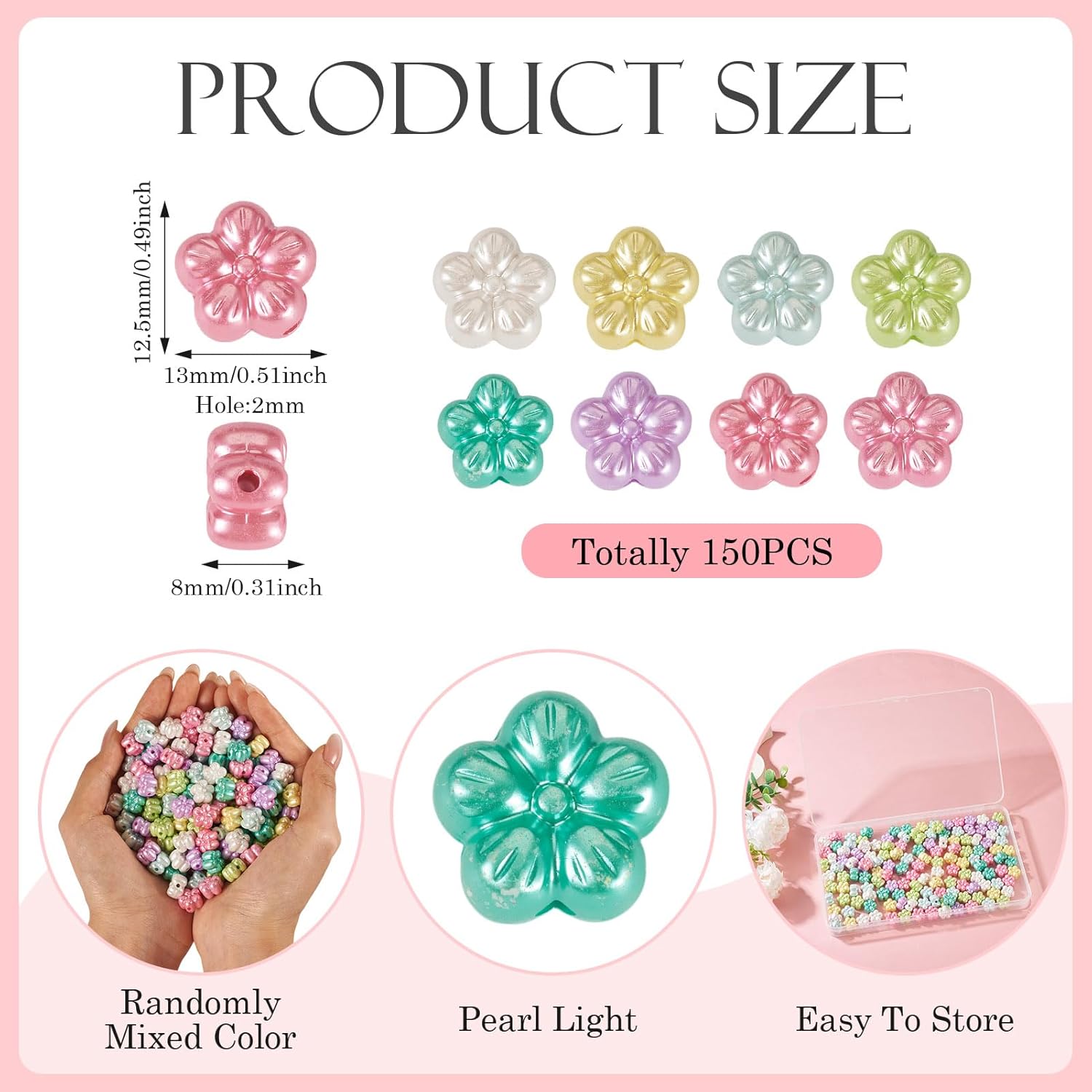 KISSITTY 150Pcs Opaque Acrylic Imitation Pearl Light Flower Beads Bulk Colorful Plum Blossom Bead Plumeria Loose Bead Floral Spacer Beads for Bracelets Necklaces DIY Jewelry Making Craft Supplies - Image 6