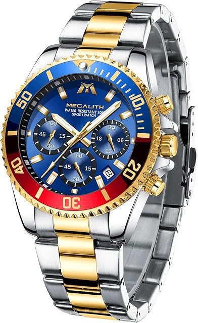 MEGALITH Mens Watches Chronograph Stainless Steel Watches for Men Waterproof Designer Mens Wrist Watches Dress Analogue Luminous Date