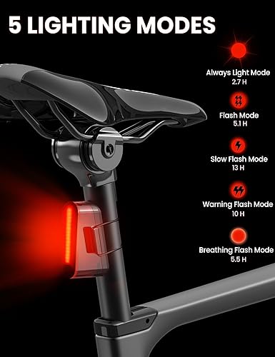 Miniatura 4 de Juego de luces delanteras y traseras para bicicleta, 8+5 modos USB-C recargables para bicicleta y luz trasera, luces LED de seguridad impermeables