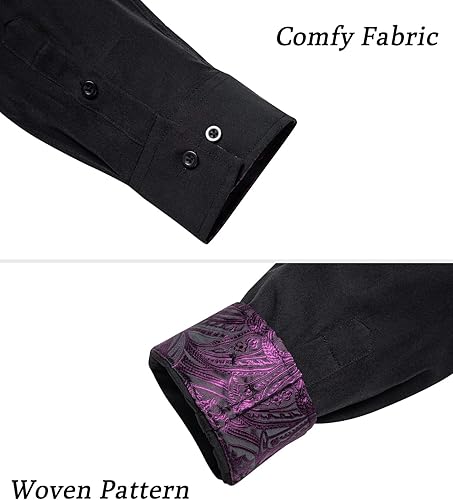 Miniatura 4 de DiBanGu Camisas de vestir de cachemira para hombre, manga larga, con botones, contraste interior, casual, camisa de negocios con cuello