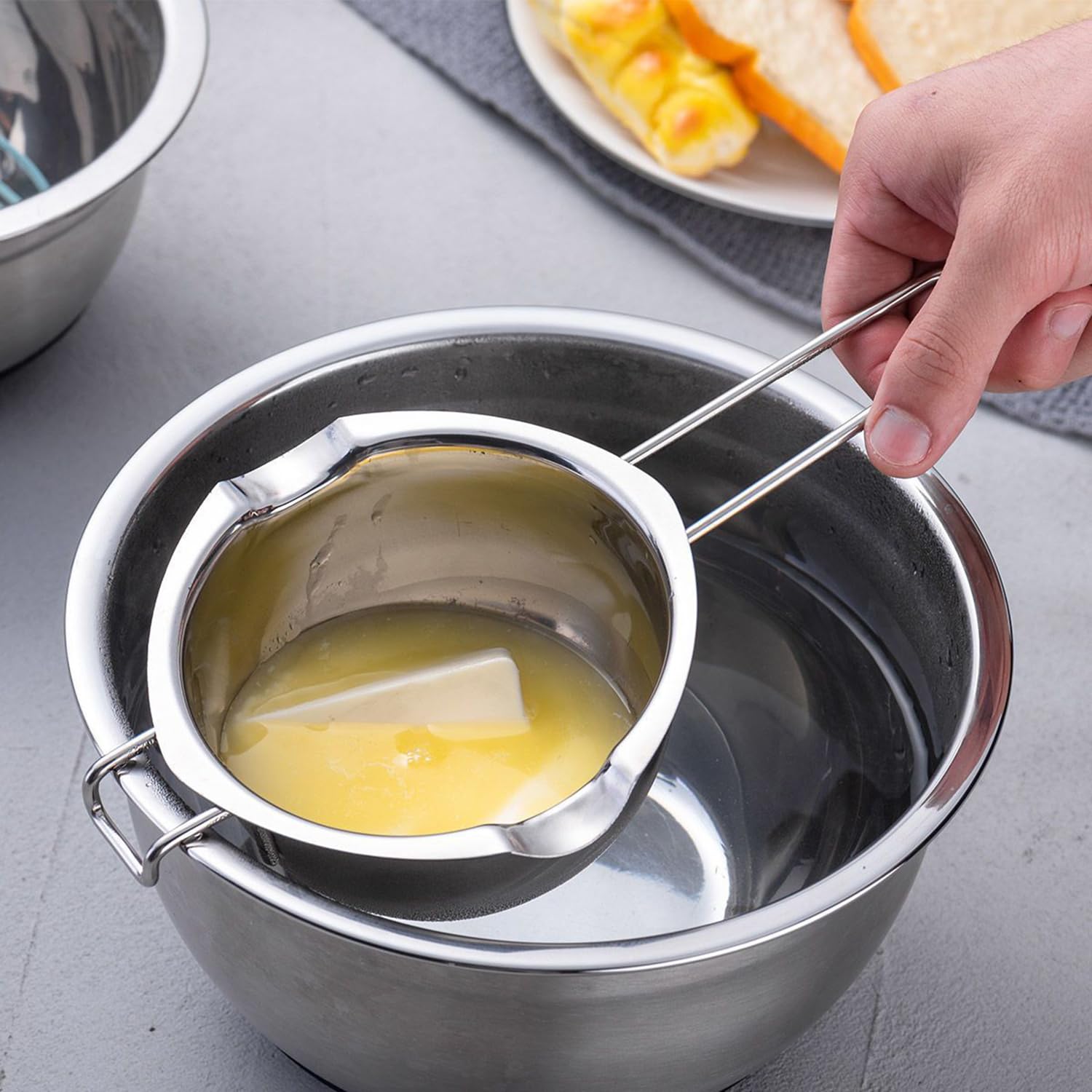 1 Stück Wasserbad Schmelzschale, 1 Stück Schwarz Spatula, Schokolade Zum Schmelzen, Chocolate Melting Cup, 304 Stainless Steel Water Bath, Zum Schmelzen Von Schokolade, Butter Und Milch Heizung