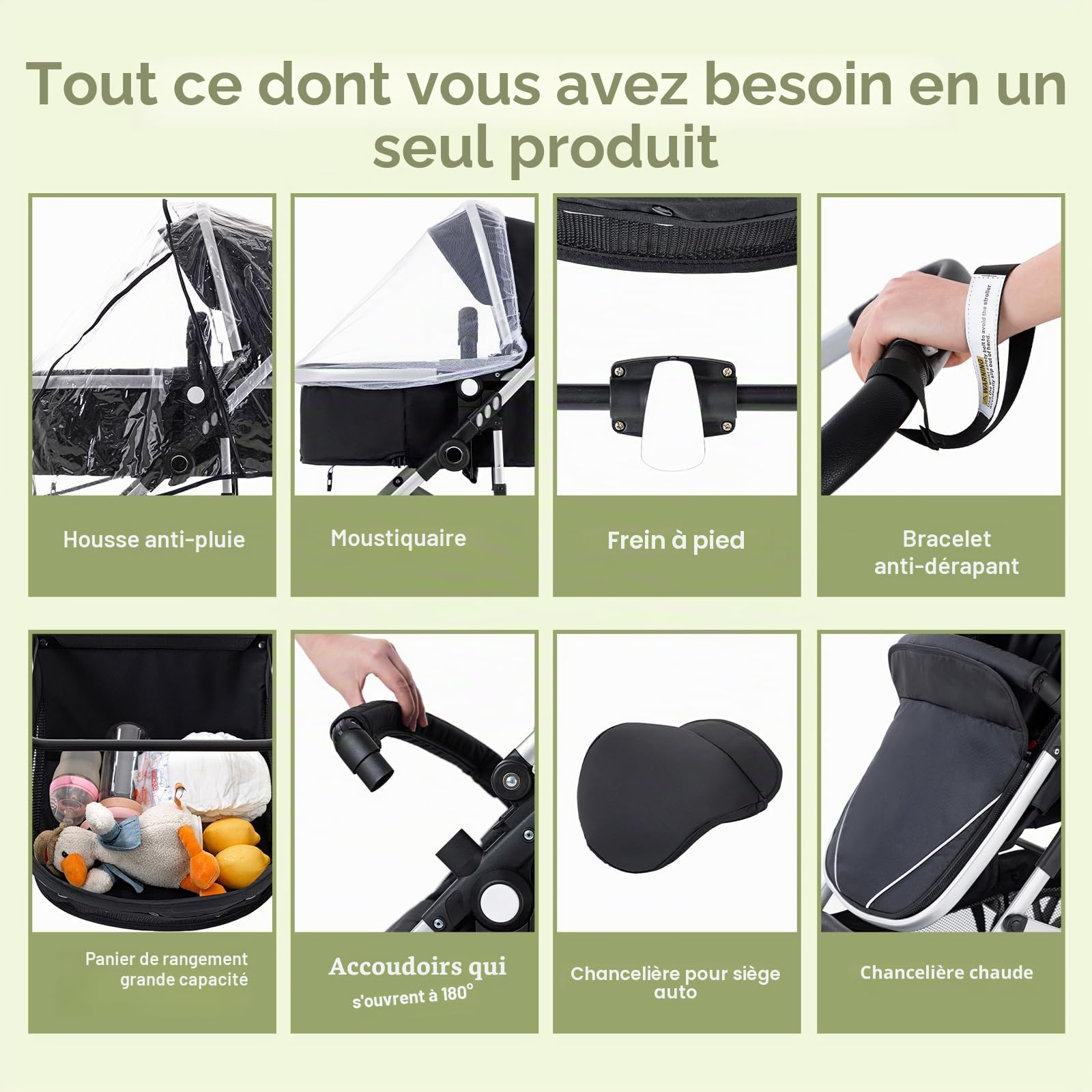 Poussette 3 en 1 Citadine Pliant en Un Clic Cadre en Aluminium 0-4 Ans