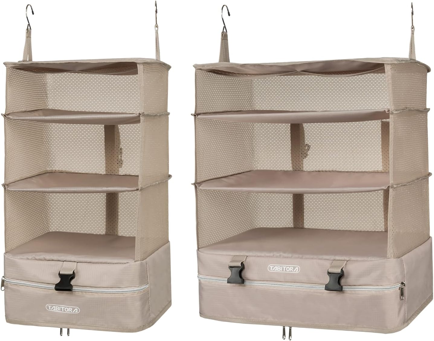 TABITORATABITORA Portable Hanging Travel Shelves Bag Packing Cube Organizer Suitcase Storage Large Capacity Beige L+XL