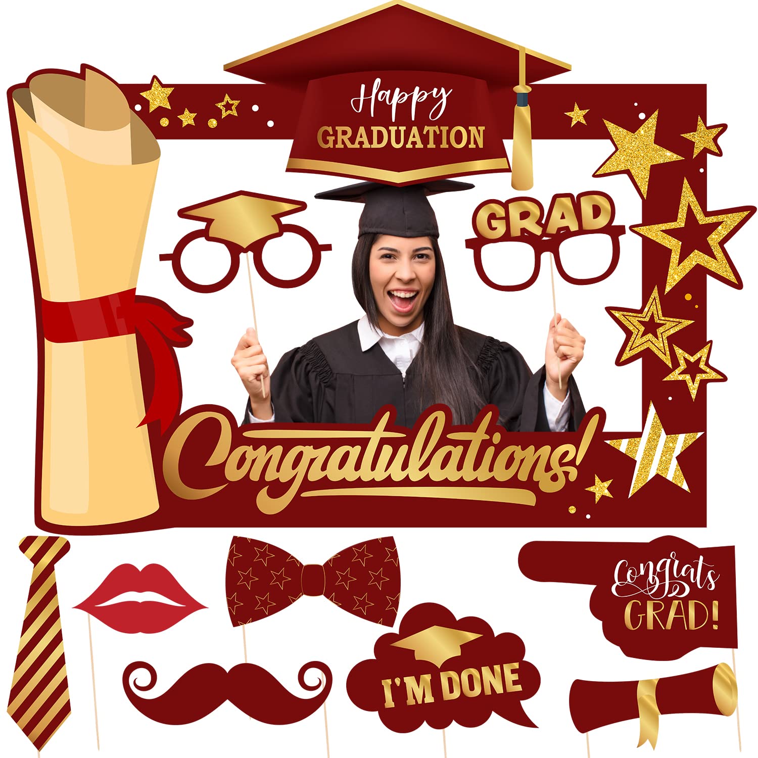 Buy Graduation Photo Booth Props 2023 Maroon And Gold Graduation 