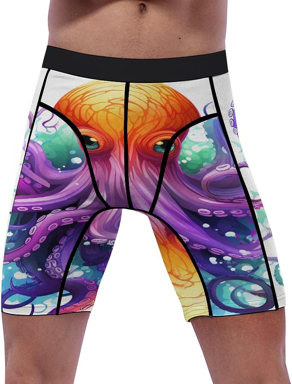 Colorful Octopus Compression Shorts Men Spandex Sport Shorts Workout Performance Baselayer Underwear