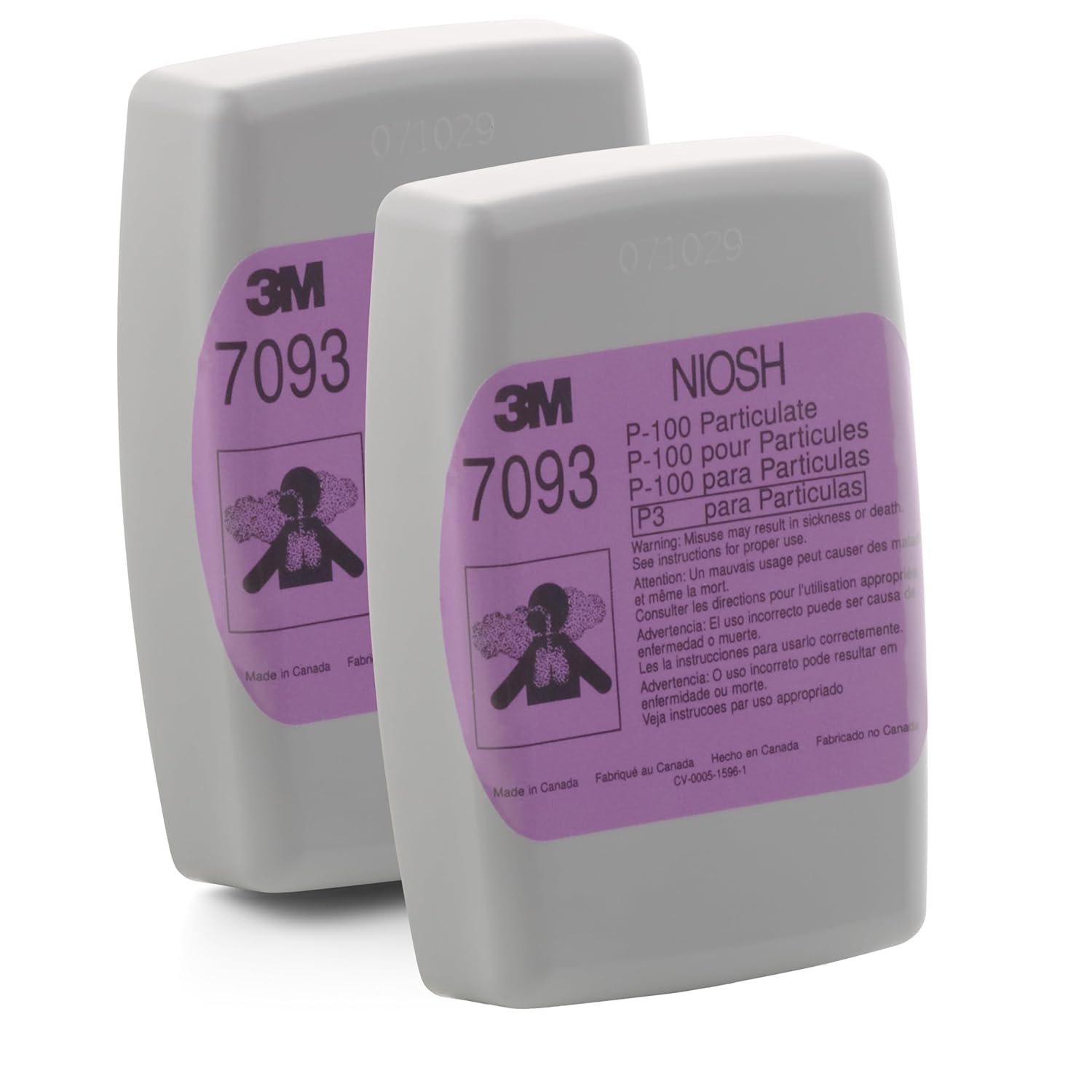 3M P100 Respirator Cartridge/Filter 7093CB, 72 Pairs, Hydrogen Fluoride, Nuisance Level Organic Vapor and Acid Gas Relief